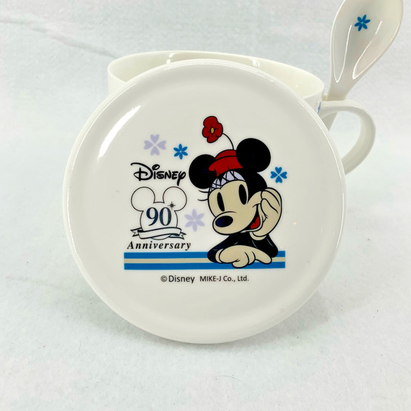 Disney 90th Anniversary Ceramic Soup Mug w/Lid & Spoon Mike-J Co‎ Minnie Mouse - Picture 1 of 8